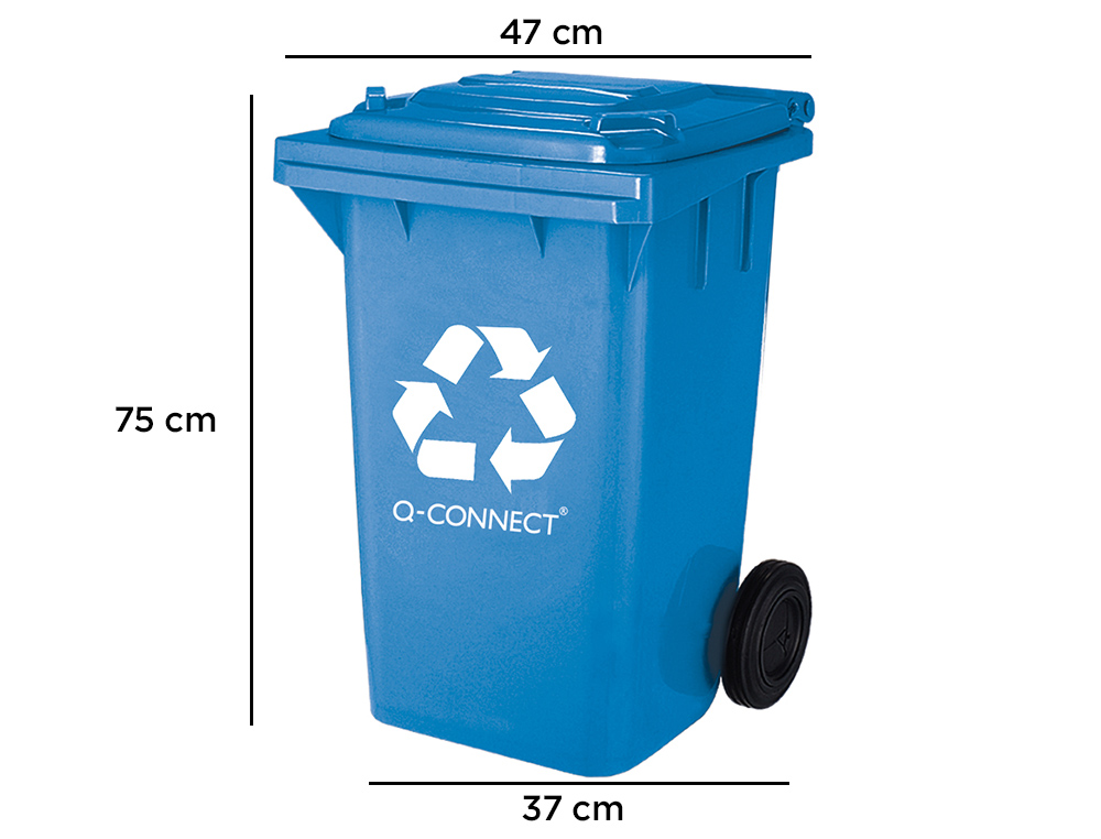 POUBELLE Q-CONNECT CONTENEUR PLASTIQUE COUVERCLE 100L 470X750X370MM PAPIER CARTON COLORIS BLEU
