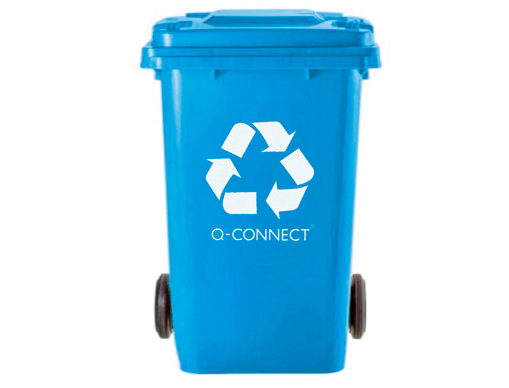 POUBELLE Q-CONNECT CONTENEUR PLASTIQUE COUVERCLE 100L 470X750X370MM PAPIER CARTON COLORIS BLEU