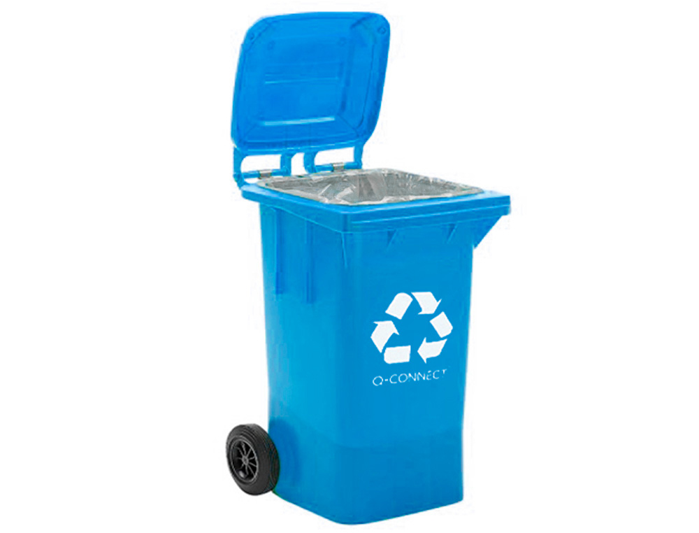 POUBELLE Q-CONNECT CONTENEUR PLASTIQUE COUVERCLE 100L 470X750X370MM PAPIER CARTON COLORIS BLEU