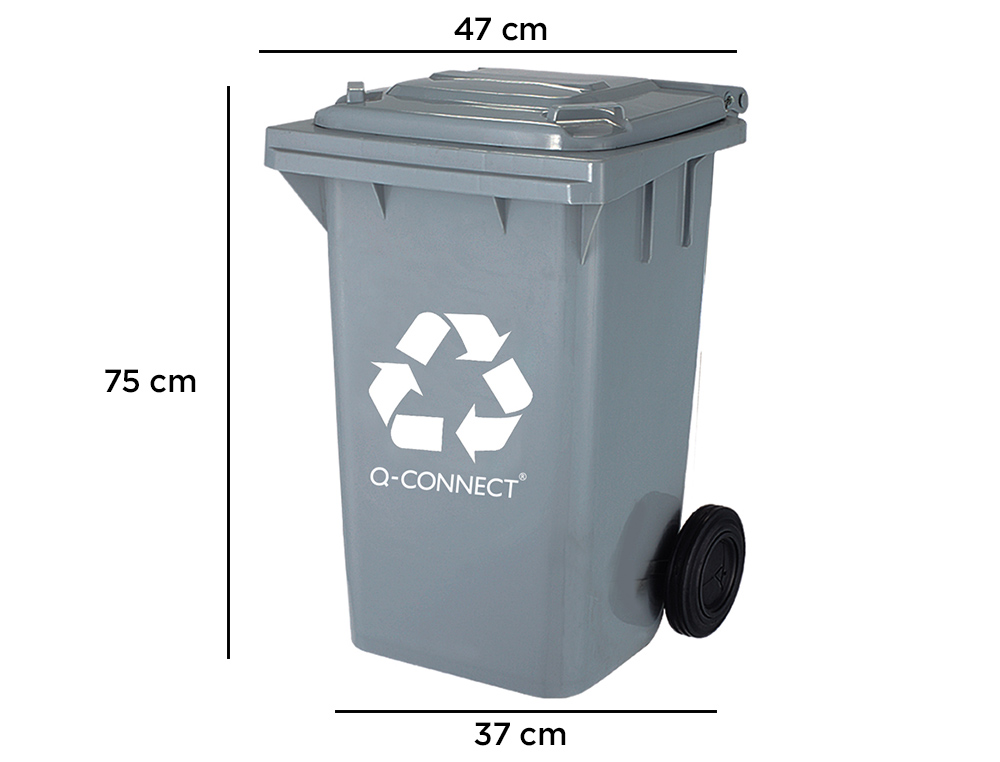 POUBELLE Q-CONNECT CONTENEUR PLASTIQUE COUVERCLE 100L 470X750X370MM DÉCHETS ORGANIQUES COLORIS GRIS