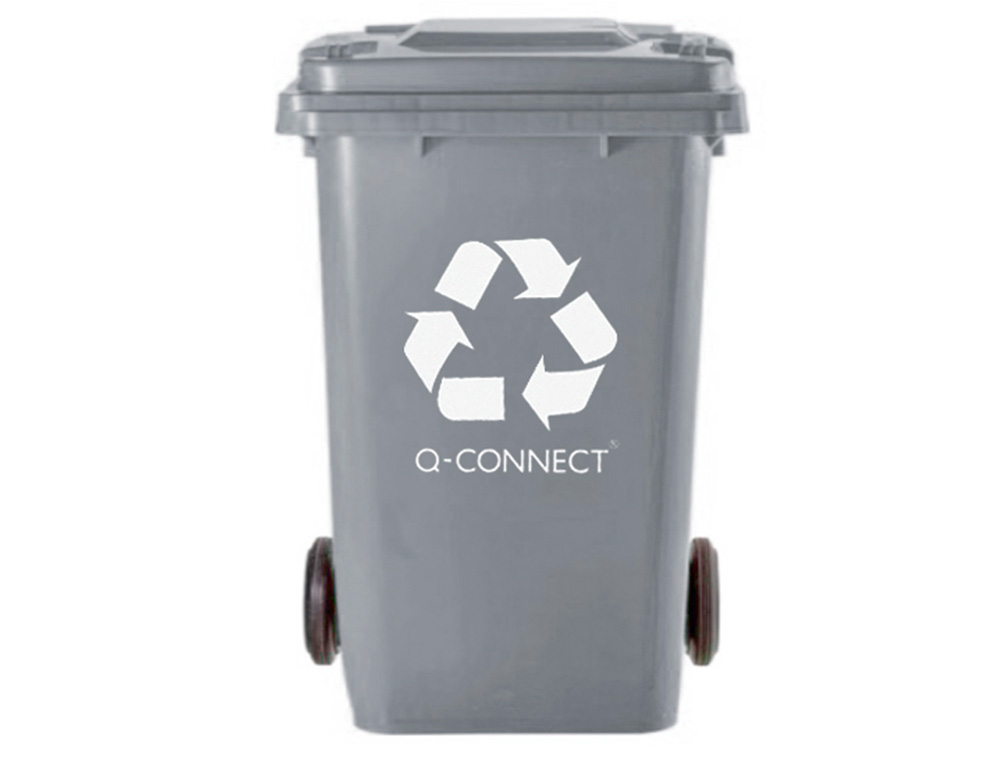 POUBELLE Q-CONNECT CONTENEUR PLASTIQUE COUVERCLE 100L 470X750X370MM DÉCHETS ORGANIQUES COLORIS GRIS
