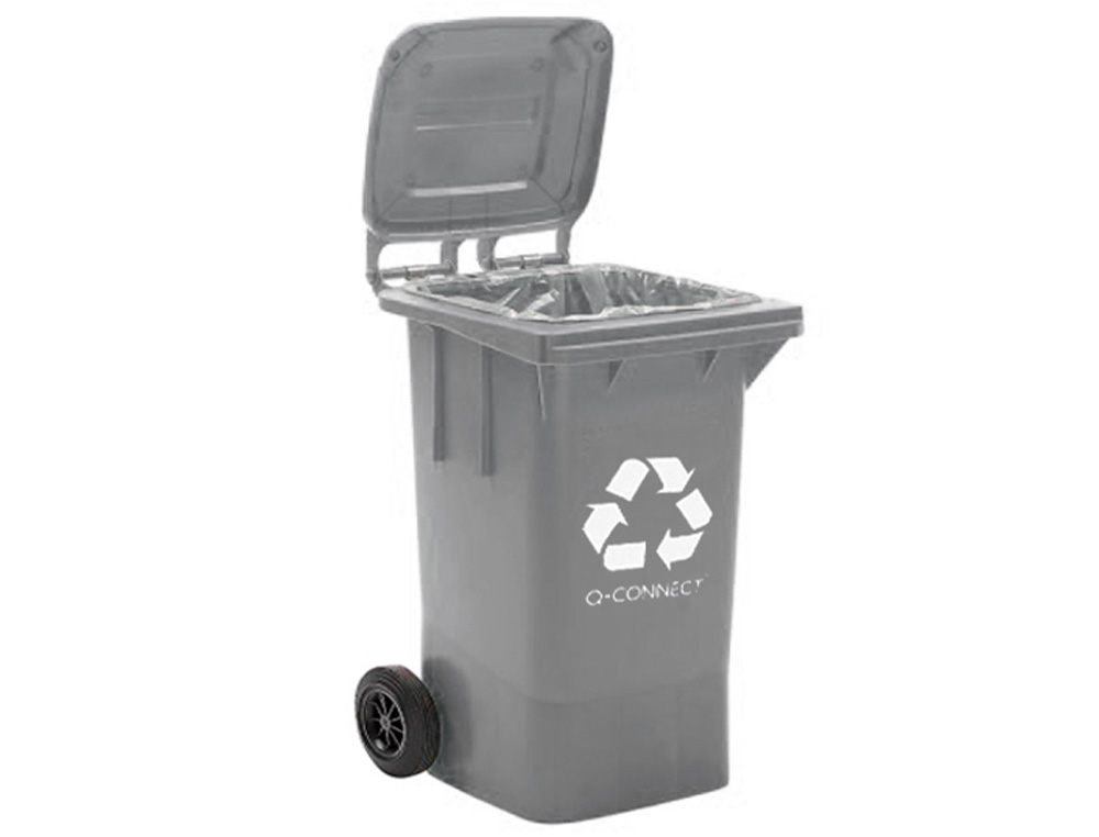 POUBELLE Q-CONNECT CONTENEUR PLASTIQUE COUVERCLE 100L 470X750X370MM DÉCHETS ORGANIQUES COLORIS GRIS