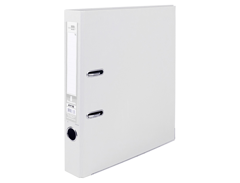 CLASSEUR LEVIER LIDERPAPEL A4 DOCUMENTA CARTON REMBORD 1,9MM DOS 52MM RADO MTALLIQUE COLORIS BLANC