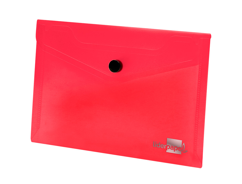 POCHETTE ENVELOPPE LIDERPAPEL POLYPROPYLÈNE 180 MICRONS A6 148X105MM 50F FERMETURE BOUTON TRANSPARENT ROUGE