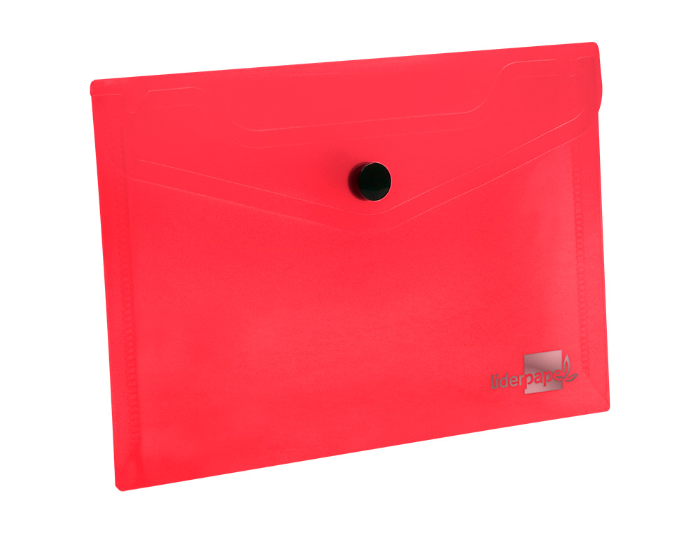 POCHETTE ENVELOPPE LIDERPAPEL POLYPROPYLÈNE 180 MICRONS A6 148X105MM 50F FERMETURE BOUTON TRANSPARENT ROUGE