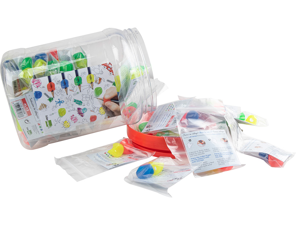 ADAPTATEUR CRAYON LIDERPAPEL PLASTIQUE IDAL APPRENTISSAGE CRITURE GAUCHER/DROITIER COULEUR BLEU ROUGE PAQUET 2 UNITS