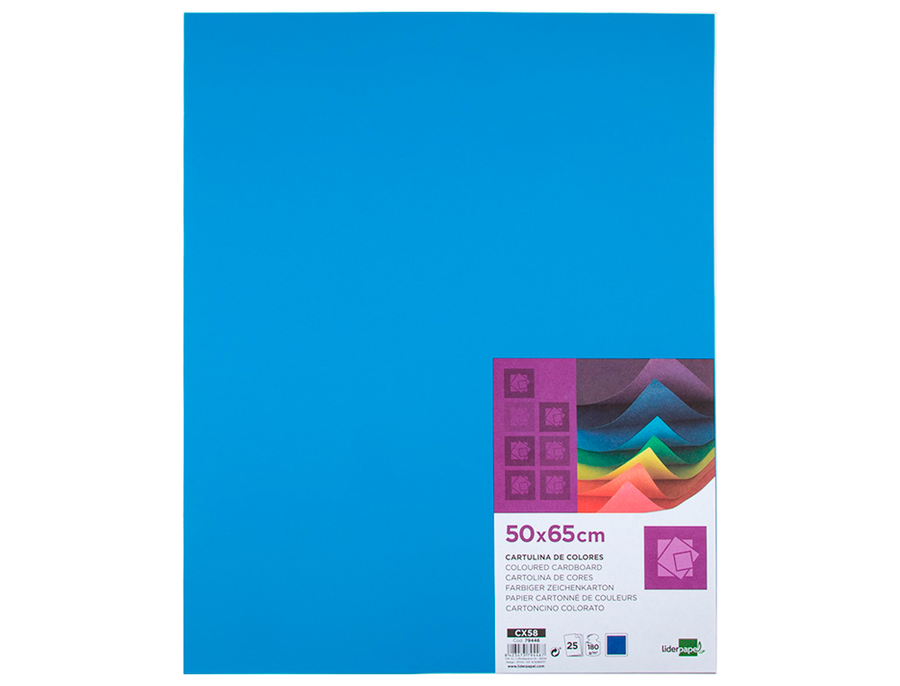 PAPIER CARTONNE LIDERPAPEL 50X65CM 180GR COLORIS         TURQUOISE PAQUET 25 FEUILLES
