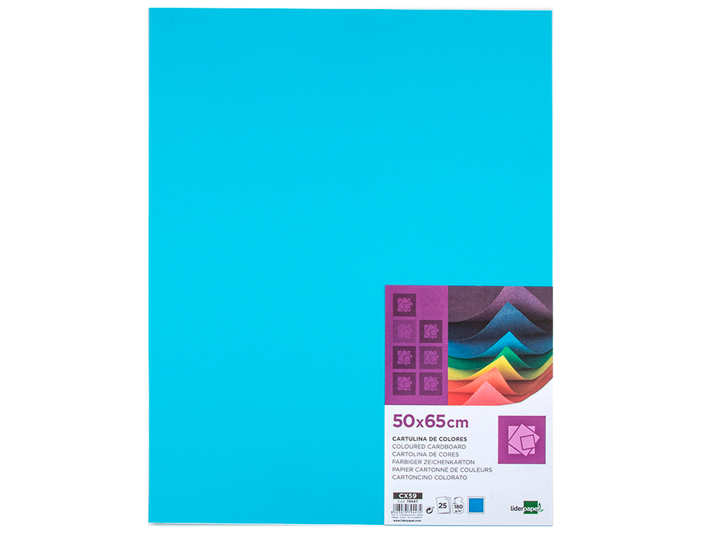 PAPIER CARTONNE LIDERPAPEL 50X65CM 180GR COLORIS BLEU    CIEL PAQUET 25 FEUILLES