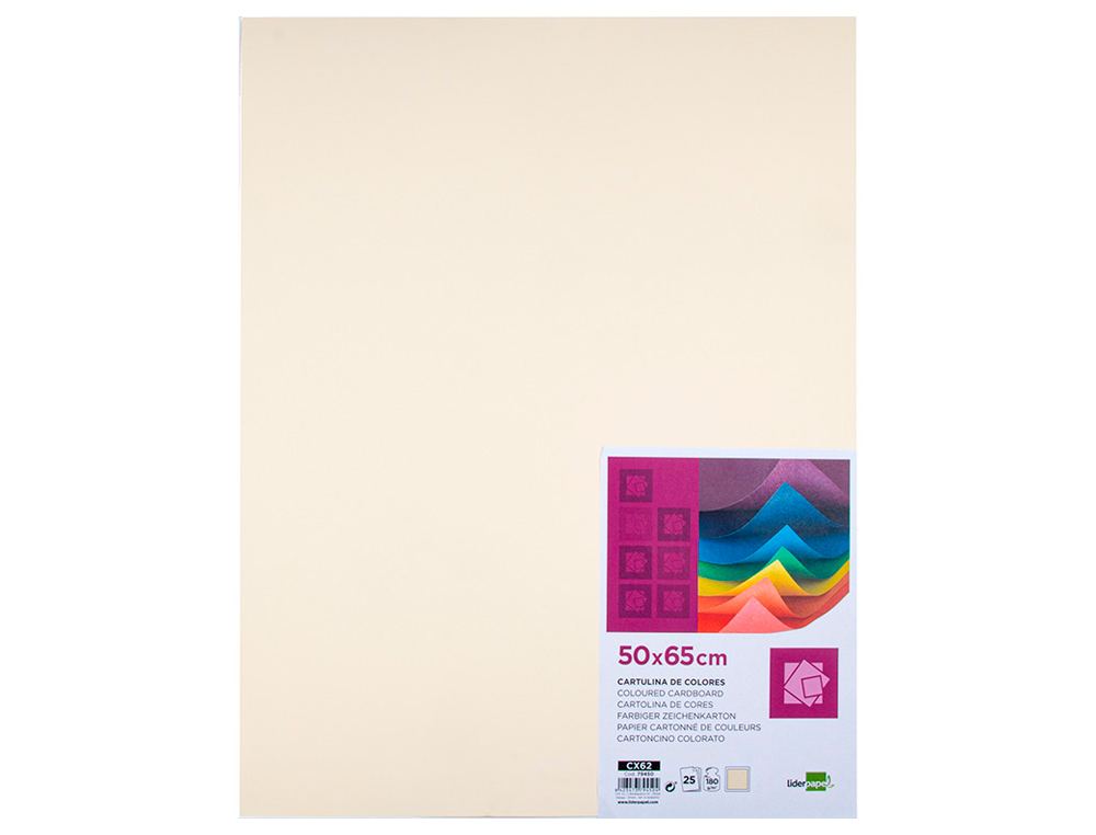 PAPIER CARTONNE LIDERPAPEL 50X65CM 180GR COLORIS CREME PAQUET 25 FEUILLES