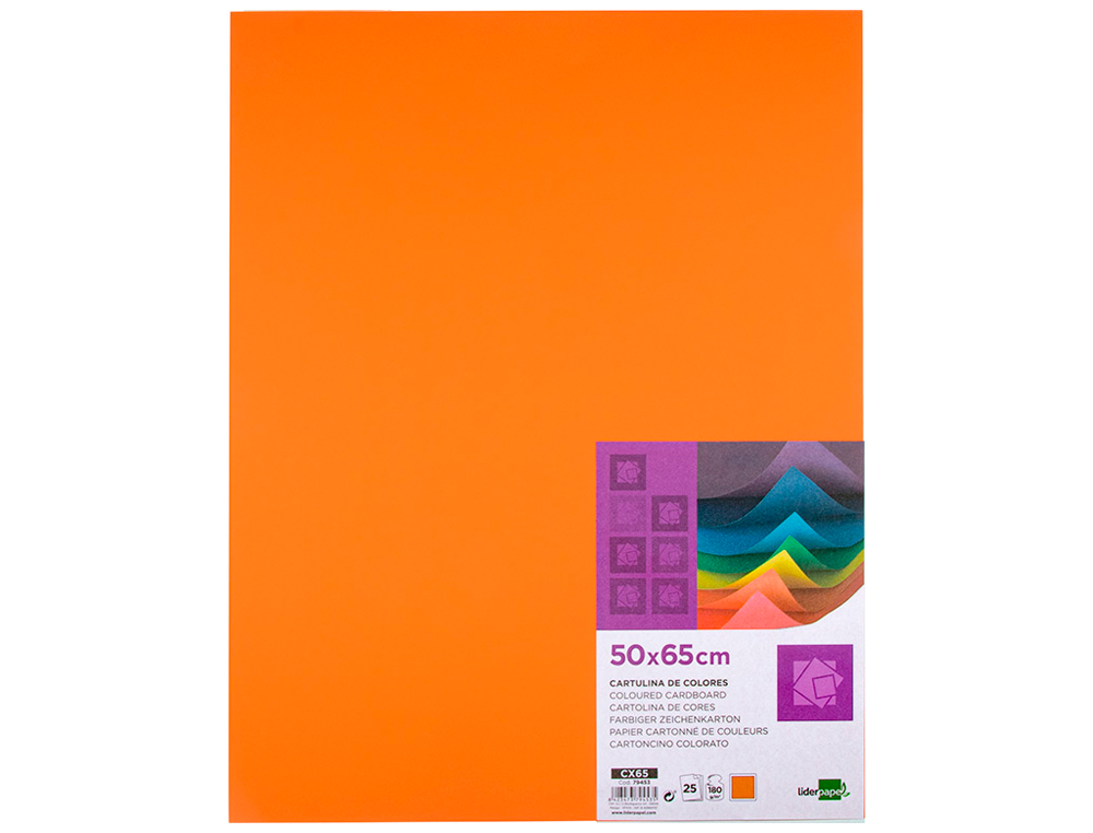 PAPIER CARTONNE LIDERPAPEL 50X65CM 180GR COLORIS ORANGE PAQUET 25 FEUILLES