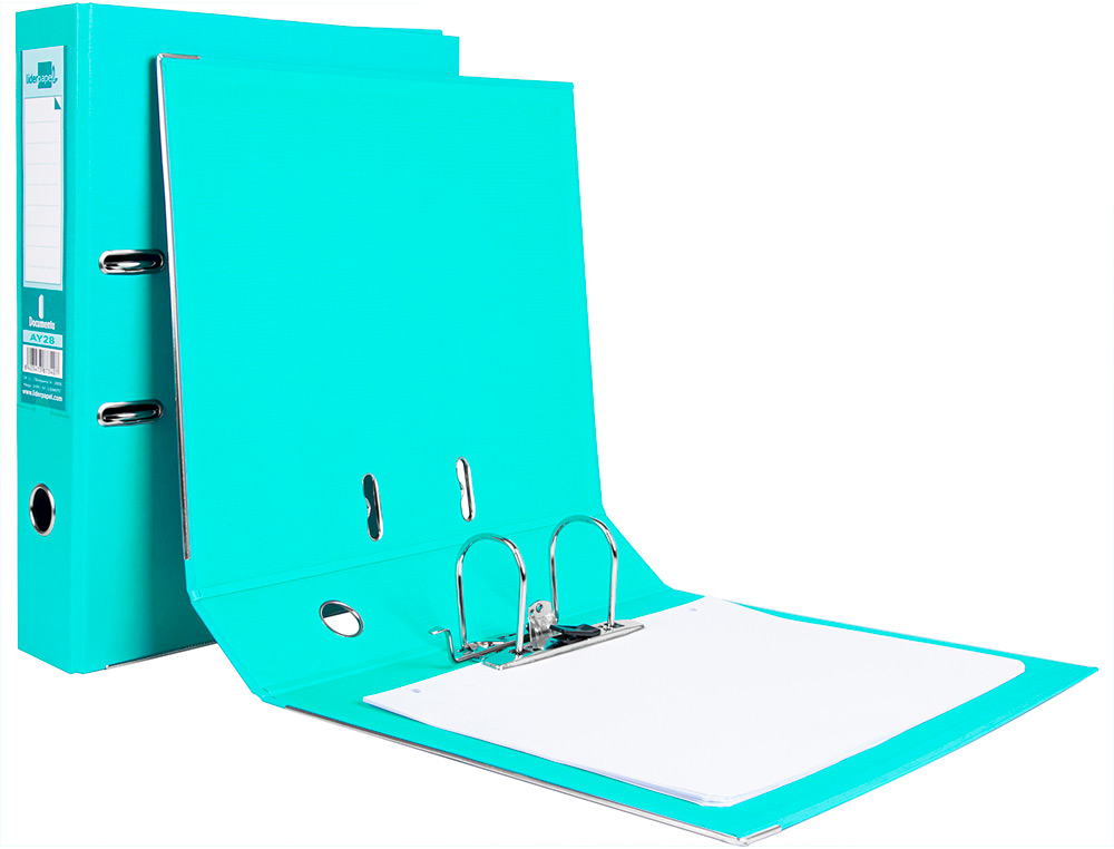 CLASSEUR LEVIER LIDERPAPEL DOCUMENTA A4+ CARTON REMBORDE DOS 75MM RADO METALLIQUE      COLORIS VERT CLAIR