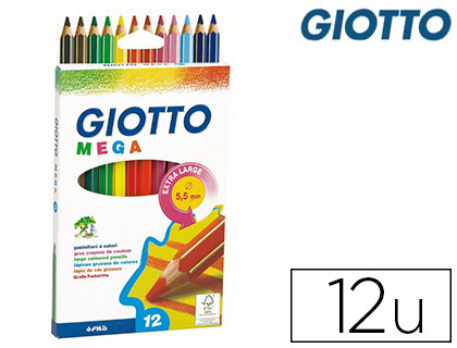 CRAYON COULEUR GIOTTO MEGA FORME HEXAGONALE MINE LARGE 5.5MM COLORIS ASSORTIS TUI CARTON 12 UNITS