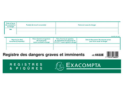 REGISTRE DANGERS GRAVES ET IMMINENTS PIQU EXACOMPTA 240X320MM 20 PAGES