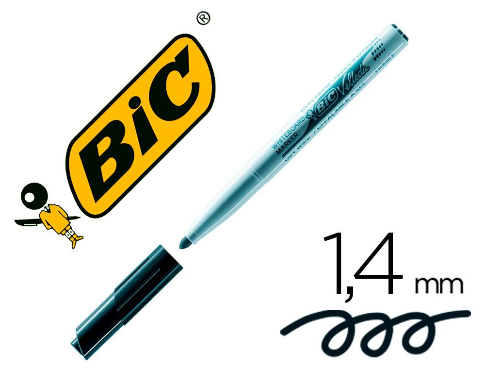 HYPERBURO  MARQUEUR BIC VELLEDA 1741 EFFAÇABLE POINTE OGIVE TRACÉ 2MM  ENCRE CÉTONE FORMAT STYLO GRANDE LONGÉVITÉ NOIR