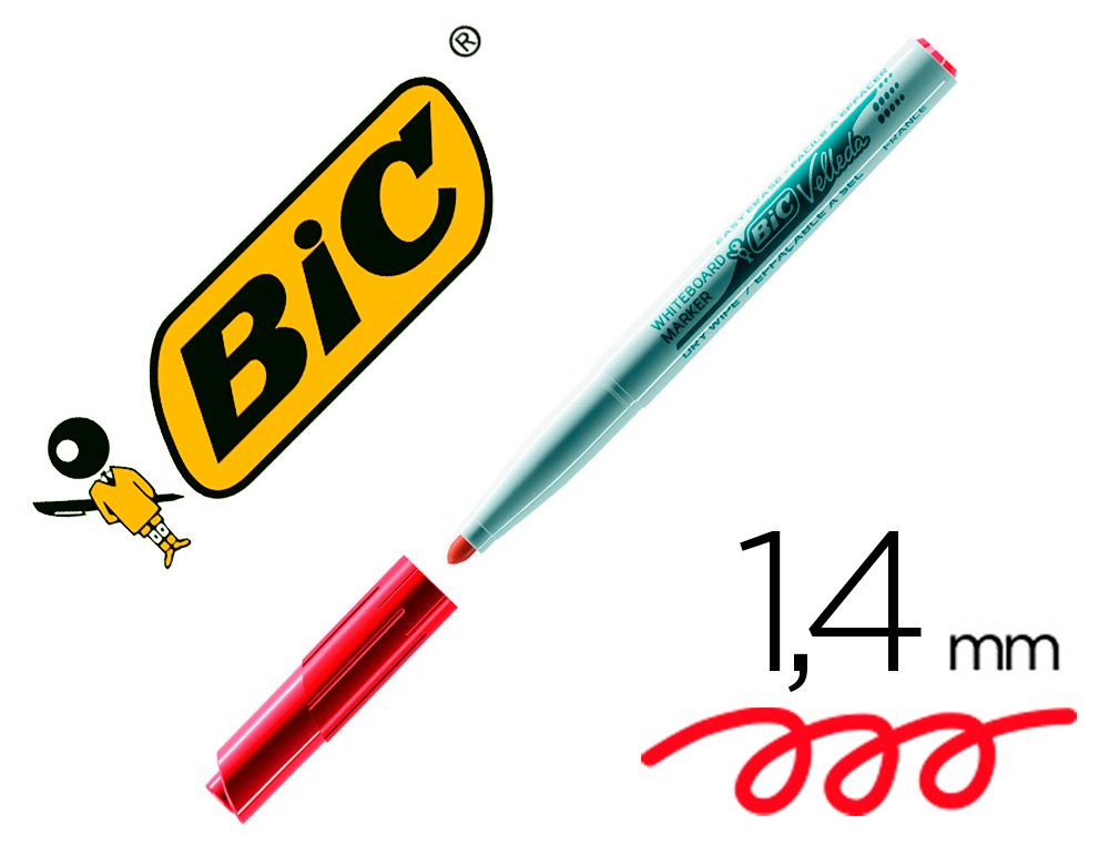 HYPERBURO  MARQUEUR BIC VELLEDA 1741 EFFAÇABLE POINTE OGIVE TRACÉ 2MM  ENCRE CÉTONE FORMAT STYLO GRANDE LONGÉVITÉ ROUGE