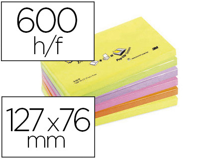 BLOC-NOTES POST-IT RECHARGES Z-NOTES 127X76MM 100F REPOSITIONNABLES COLORIS NON ASSORTIS 6 BLOCS