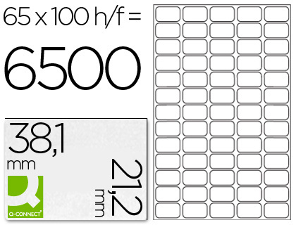 TIQUETTE ADHSIVE Q-CONNECT 38.1X21.2MM COINS DROITS IMPRIMANTE JET D'ENCRE LASER COPIEUR 100 FEUILLES 6500 UNITS