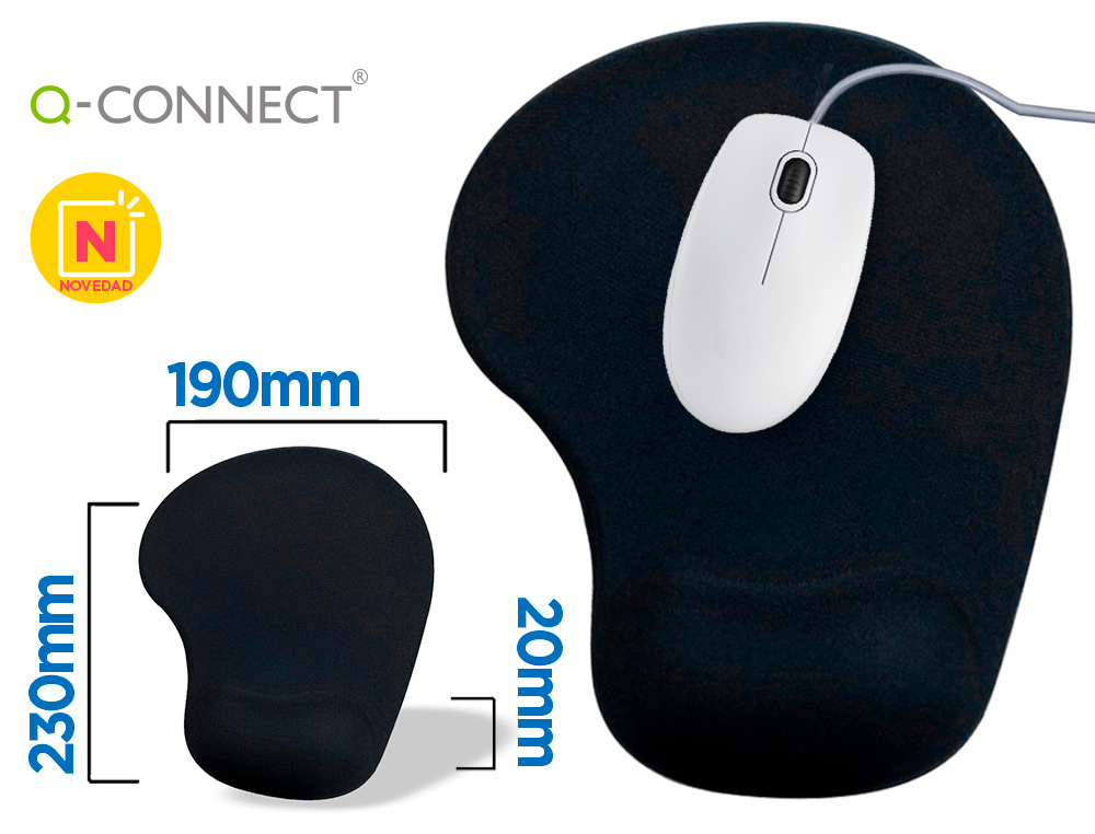 HYPERBURO  TAPIS SOURIS Q-CONNECT REPOSE-POIGNET MOUSSE AUGMENTE CONFORT  FACILEMENT NETTOYABLE COLORIS NOIR