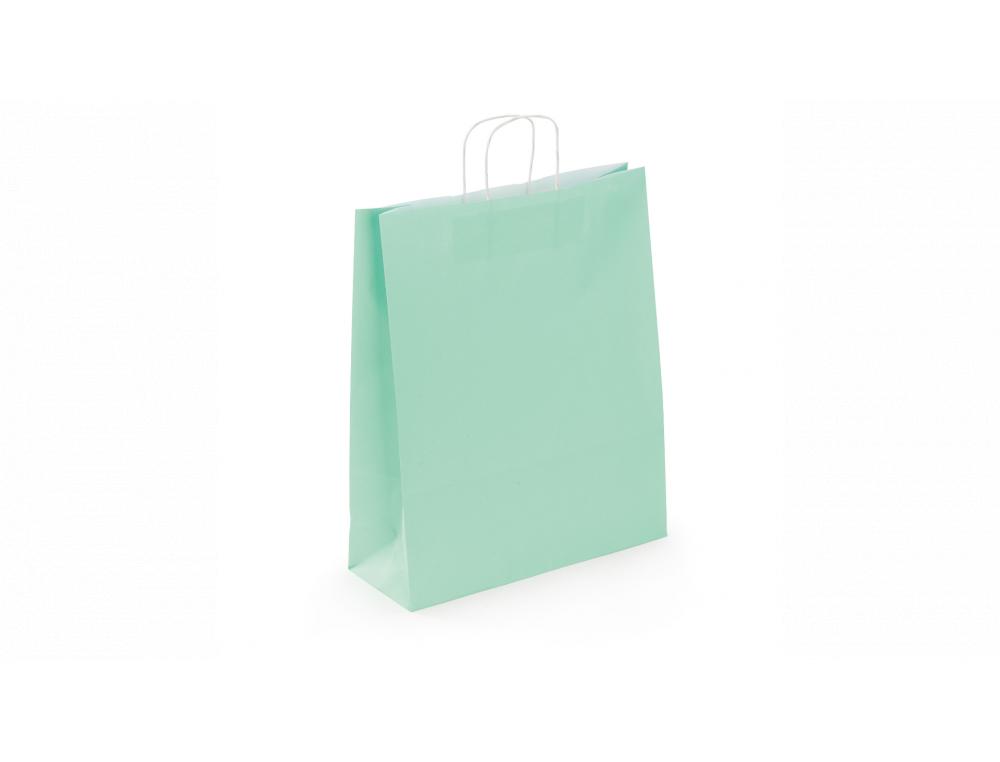 SAC KRAFT 100G/M2 POIGNEES TORSADEES 35X14X40CM PAQUET   50 UNITES COLORIS VERT EAU