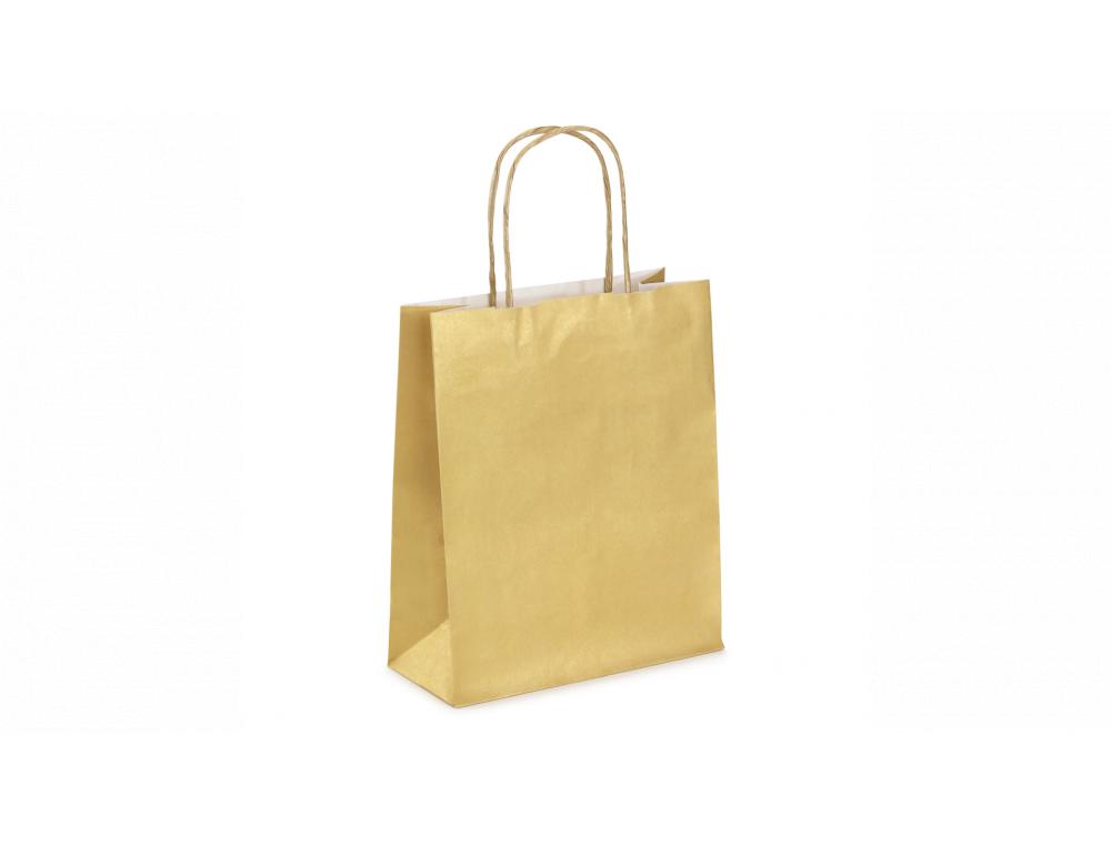 SAC KRAFT 90G/M2 POIGNEES TORSADEES 18X8X22CM PAQUET 50 UNITES COLORIS OR