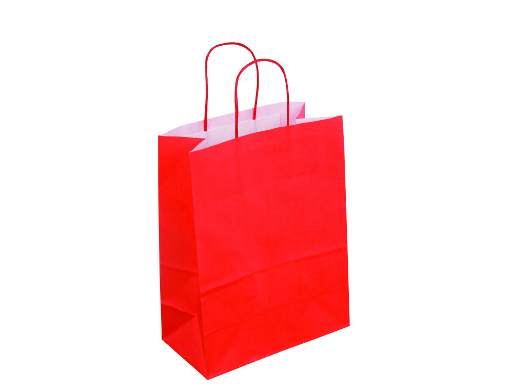 SAC KRAFT 90G/M2 POIGNEES TORSADEES 23X12X30CM PAQUET   50 UNITES COLORIS ROUGE 21280