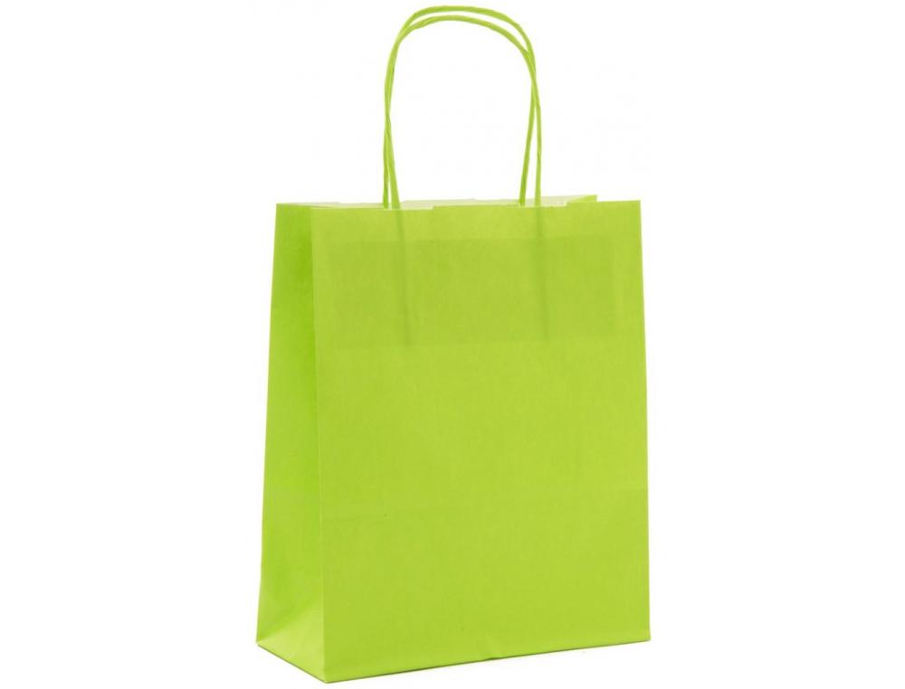 SAC KRAFT 90G/M2 POIGNEES TORSADEES 18X8X22CM PAQUET 50 UNITES COLORIS VERT