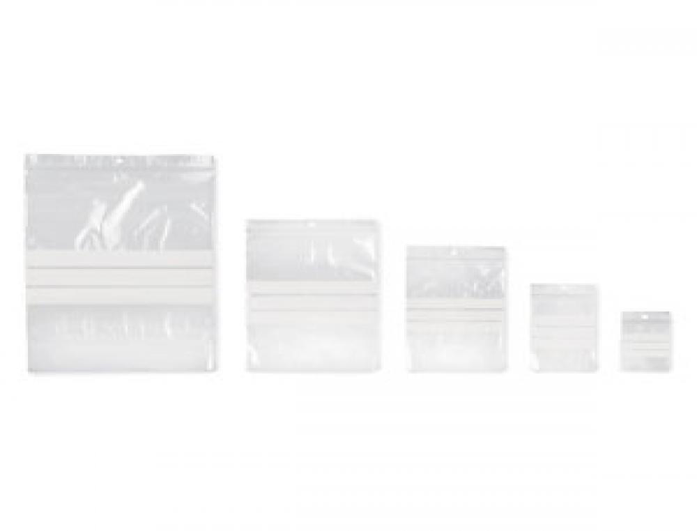 SACHET TRANSPARENT ECOCLIP POLYETHYLENE BASSE DENSITE    BANDES BLANCHES FERMETURE ZIP TROU SUSPENSION 10X15CM 1000