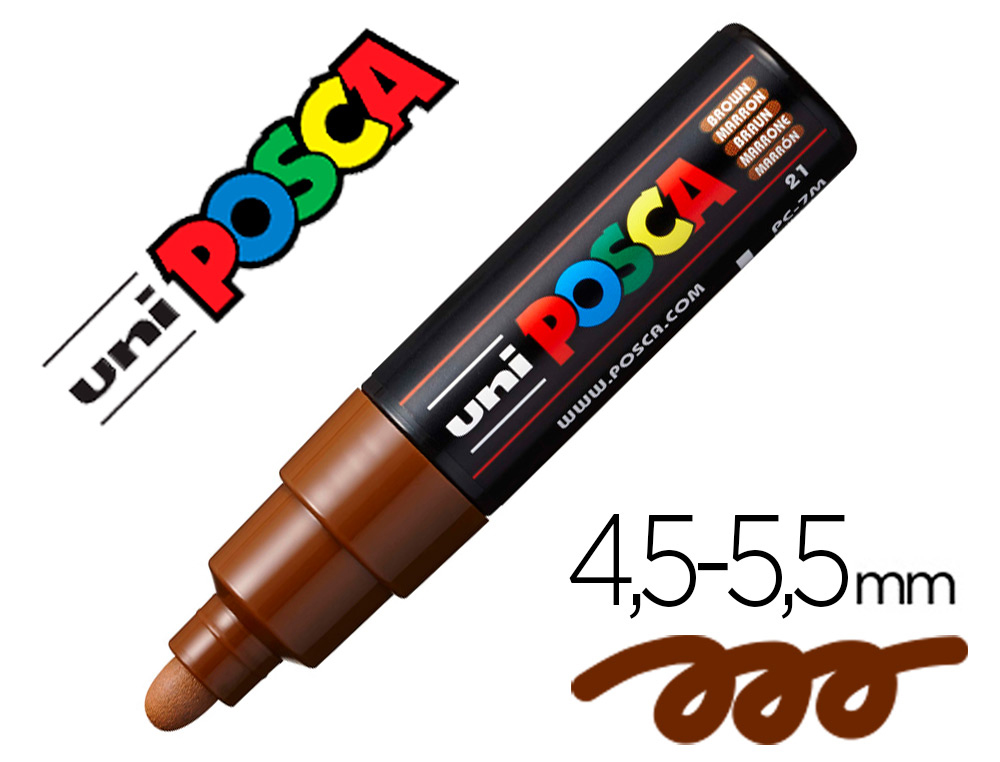 MARQUEUR PEINTURE POSCA PC7M POINTE LARGE CONIQUE ENCRE    INODORE COUVRANTE MISCIBLE    TOUS SUPPORTS COLORIS MARRON