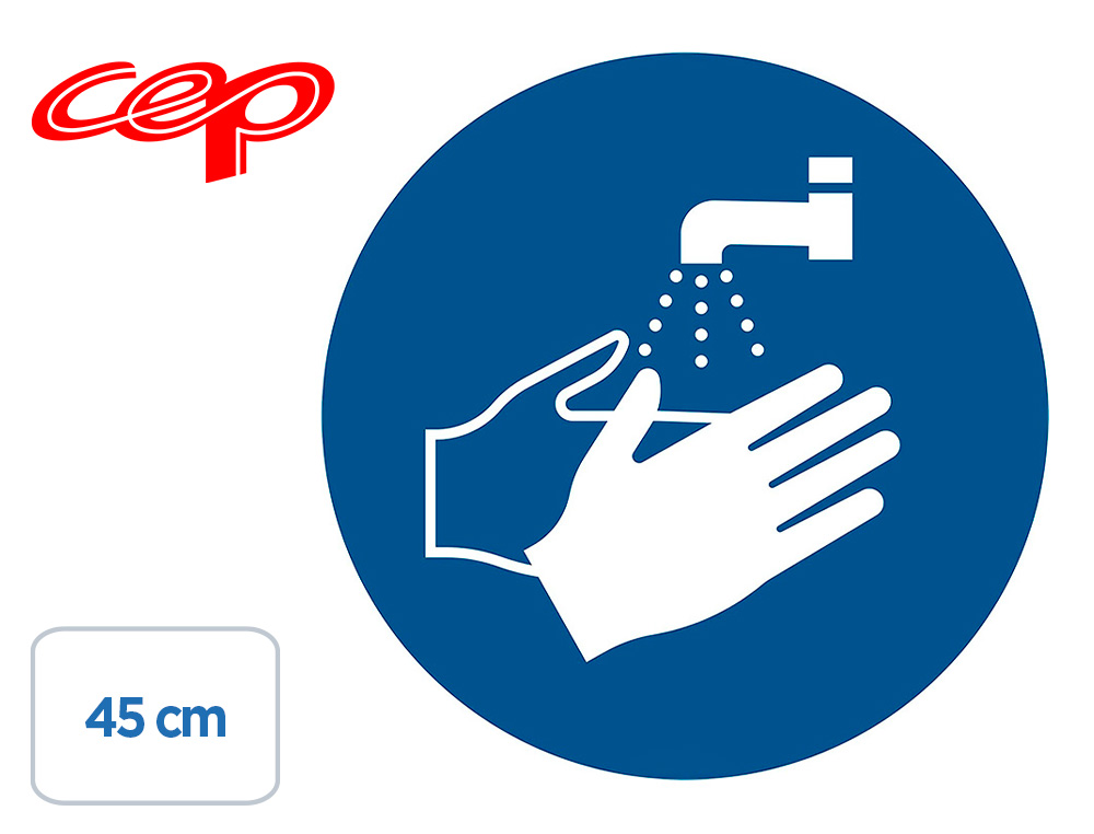 STICKERS CEP DE SIGNALISATION DE LAVAGE DES MAINS           OBLIGATOIRE POSE AU SOL       DIAMETRE 45CM