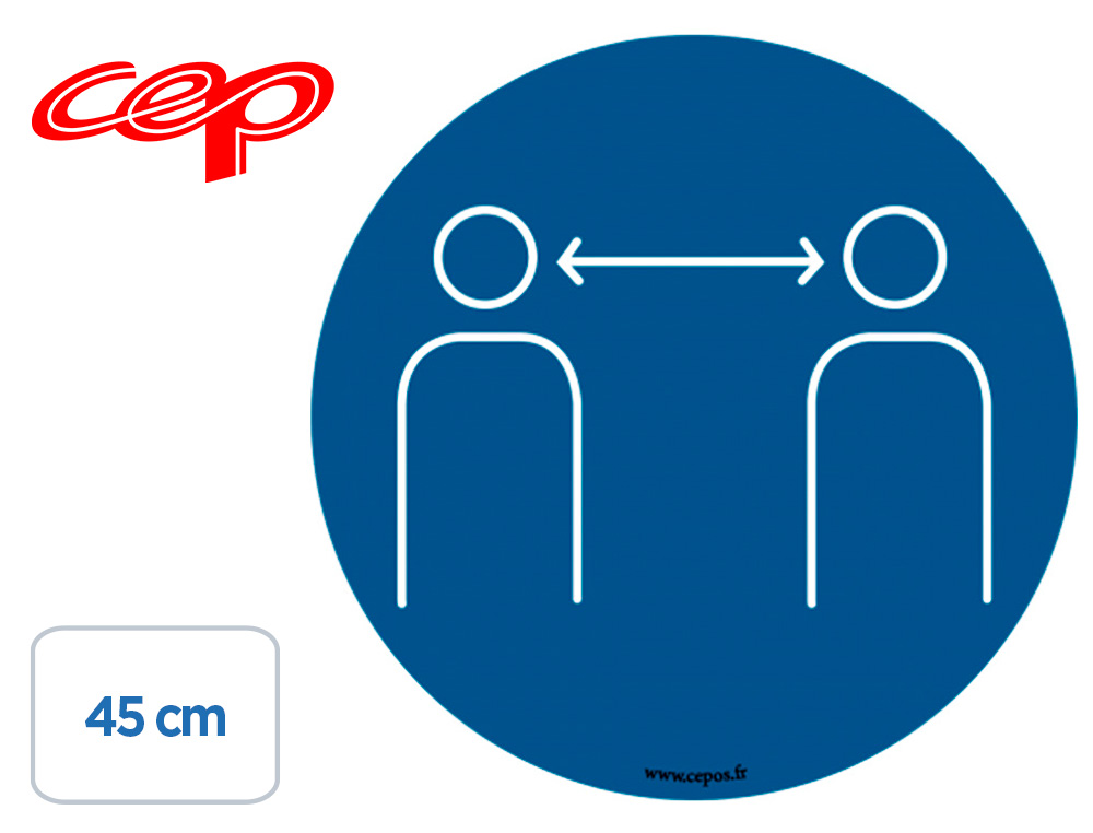 STICKERS CEP DE SIGNALISATION RESPECTER LES DISTANCES DE    SECURITE POSE AU SOL DIAMETRE 45CM