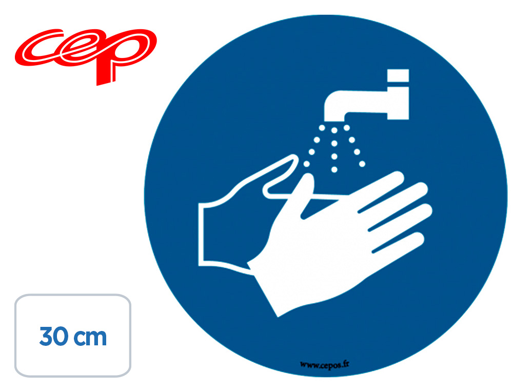 STICKERS CEP DE SIGNALISATION DE LAVAGE DES MAINS           OBLIGATOIRE MURAL DIAMETRE    30CM