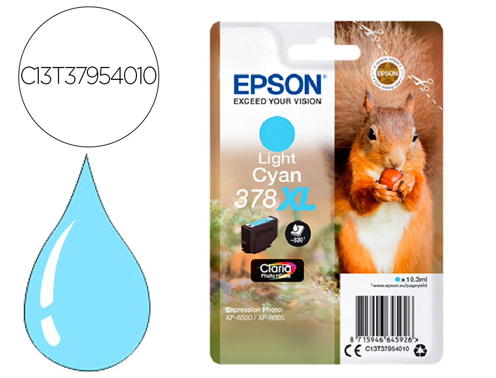 CARTOUCHE ENCRE EPSON 378XL XP-8605 / 8606 / XP-15000 /   XP-8500 / 8505 COULEUR CYAN   CLAIR 830 PAGES
