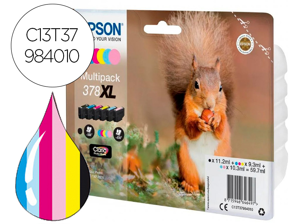 CARTOUCHE ENCRE EPSON 378XL XP-8605 / 8606 / XP-15000 /   XP-8500 / 8505 COULEUR NOIR   JAUNE CYAN MAGENTA CYAN CLAIR