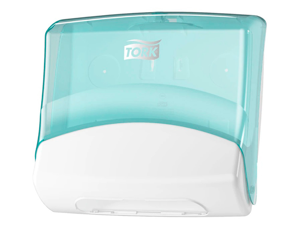 DISTRIBUTEUR TORK DE CHIFFONS PLIES W4 CAPOT TRANSPARENT    DISTRIBUTION F/F COLORIS      TURQUOISE/BLANC