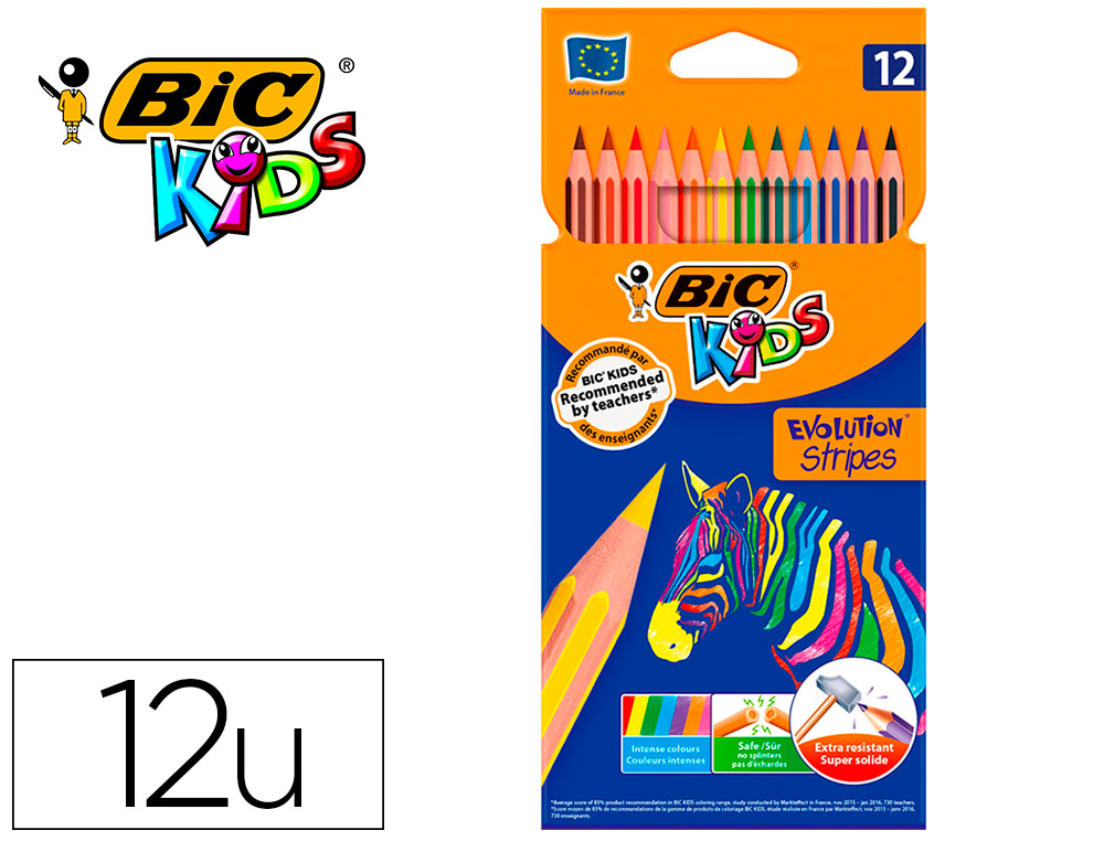 CRAYON DE COULEUR BIC BOIS FSC MINE HAUTE RESISTANCE AUX CHOCS COULEURS MISCIBLES ETUI 12 UNITES
