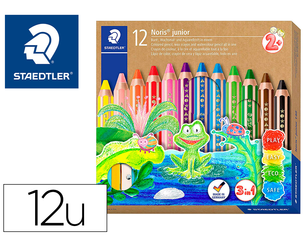 CRAYON COULEUR STAEDTLER NORIS JUNIOR 140 3-EN-1 CRAIE CIRE AQUARELLABLE             TAILLE-CRAYON COLORIS