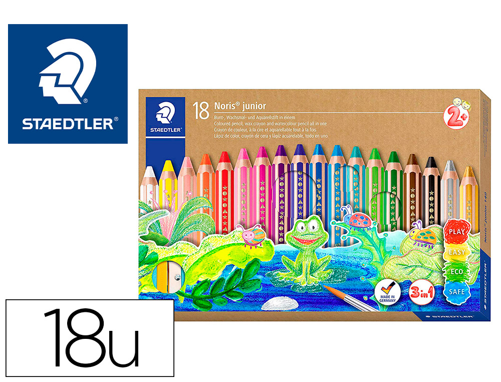 CRAYON COULEUR STAEDTLER NORIS JUNIOR 140 3-EN-1 CRAIE CIRE AQUARELLABLE             TAILLE-CRAYON COLORIS