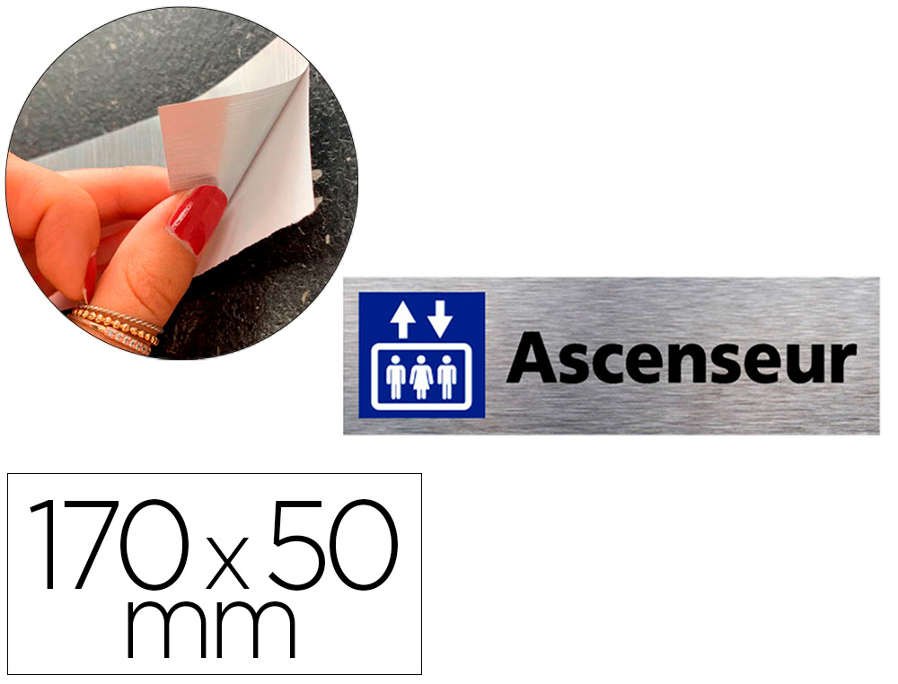 PLAQUE DE PORTE ASCENSEUR SIGNALETIQUE BIZ PICTOGRAMME  EN ALUMINIUM BROSSE DOUBLE    FACE AUTOCOLLANT DOS 170X50MM