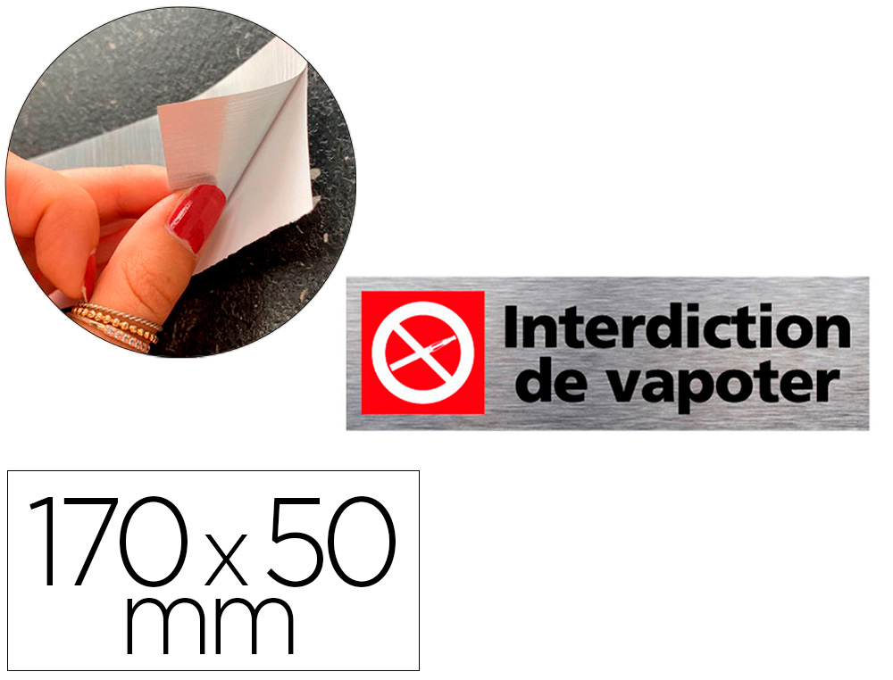 PLAQUE DE PORTE INTERDICTION DE VAPOTER SIGNALETIQUE BIZ   PICTOGRAMME ALUMINIUM DOUBLE  FACE AUTOCOLLANT DOS 170X50MM