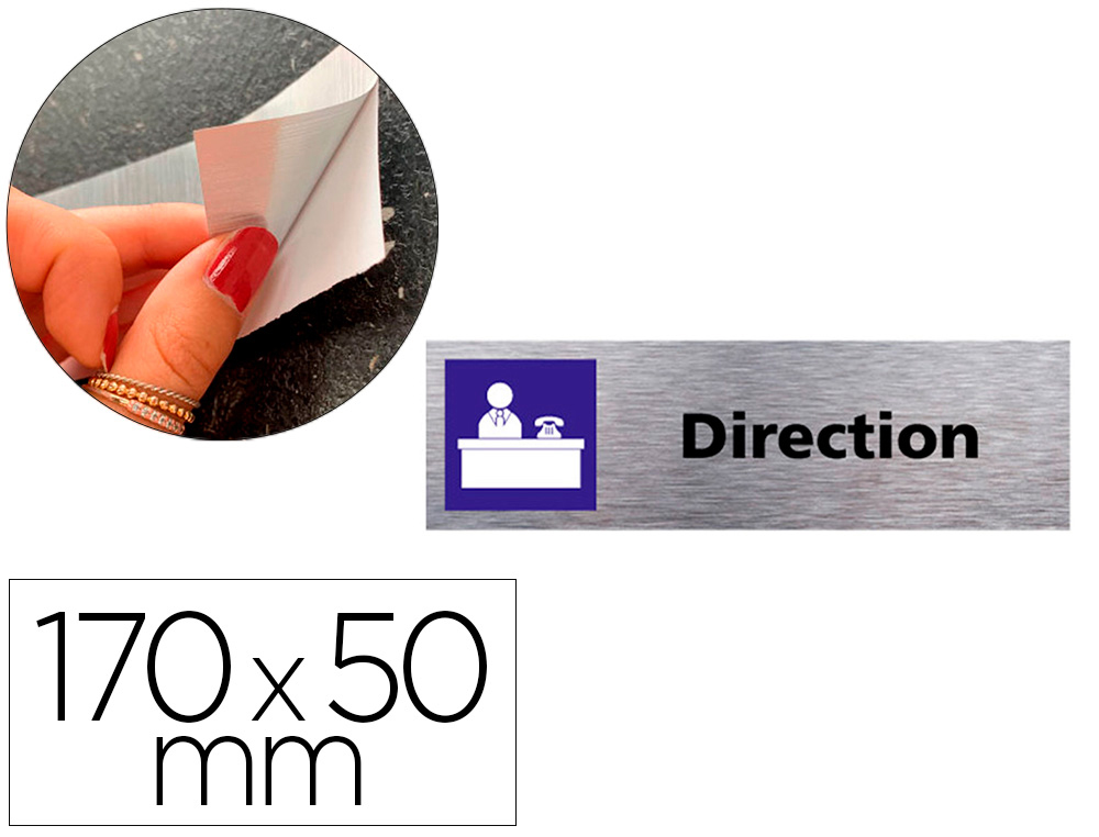 PLAQUE DE PORTE DIRECTION SIGNALETIQUE BIZ PICTOGRAMME  EN ALUMINIUM BROSSE DOUBLE    FACE AUTOCOLLANT DOS 170X50MM