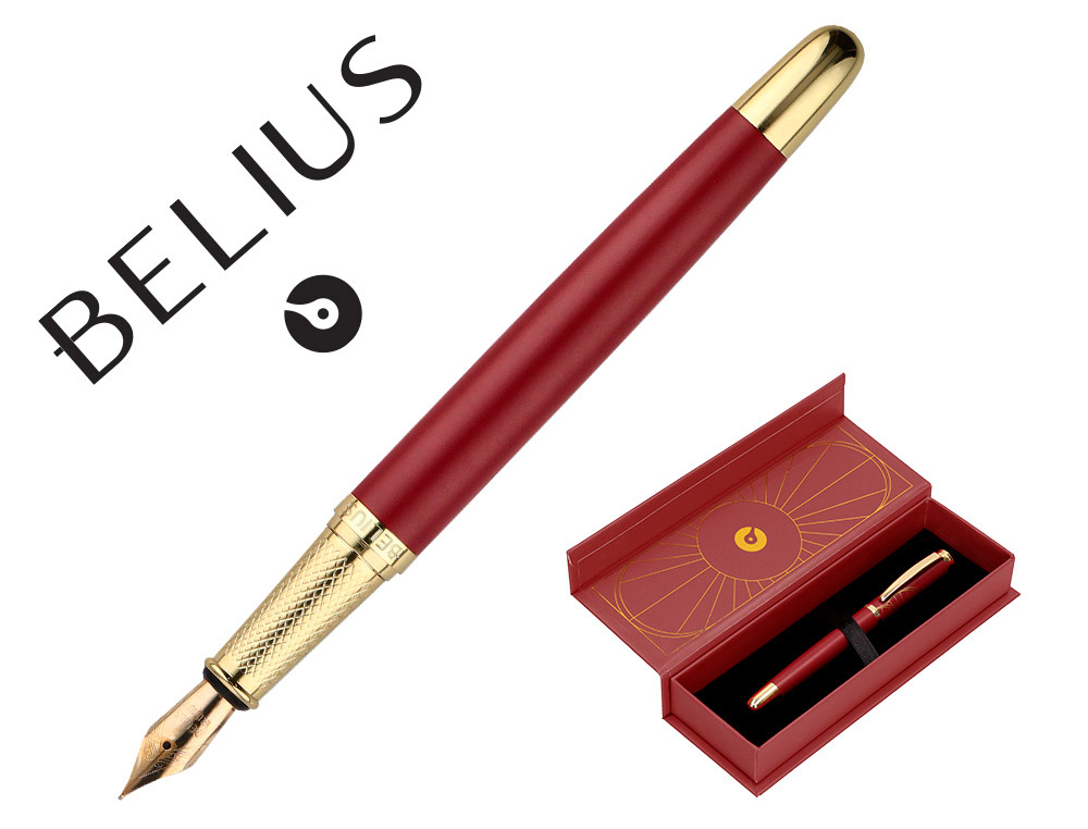 STYLO-PLUME BELIUS SOIREE ALUMINIUM DETAILS ET ATTRIBUTS OR ENCRE BLEUE COLORIS BORDEAUX DANS COFFRET CADEAU