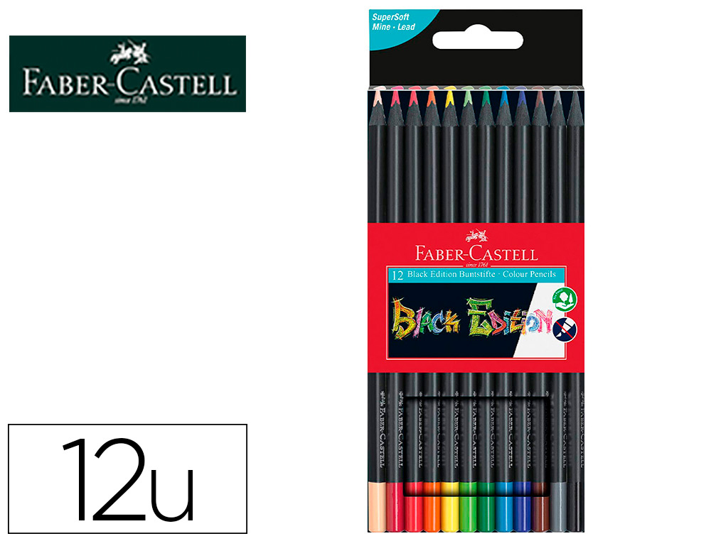 HYPERBURO  CRAYON COULEUR FABER CASTELL TRIANGULAIRE BLACK EDITION EN BOIS  NOIR POCHETTE DE 12