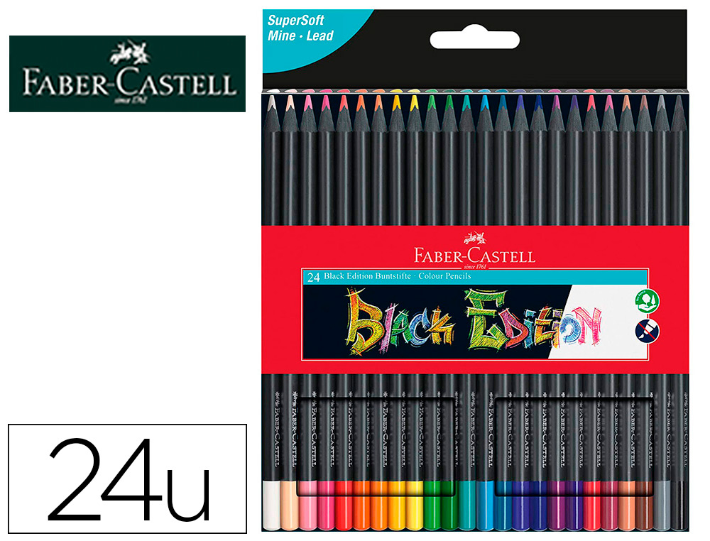 CRAYON COULEUR FABER CASTELL TRIANGULAIRE BLACK EDITION EN BOIS NOIR POCHETTE DE 24