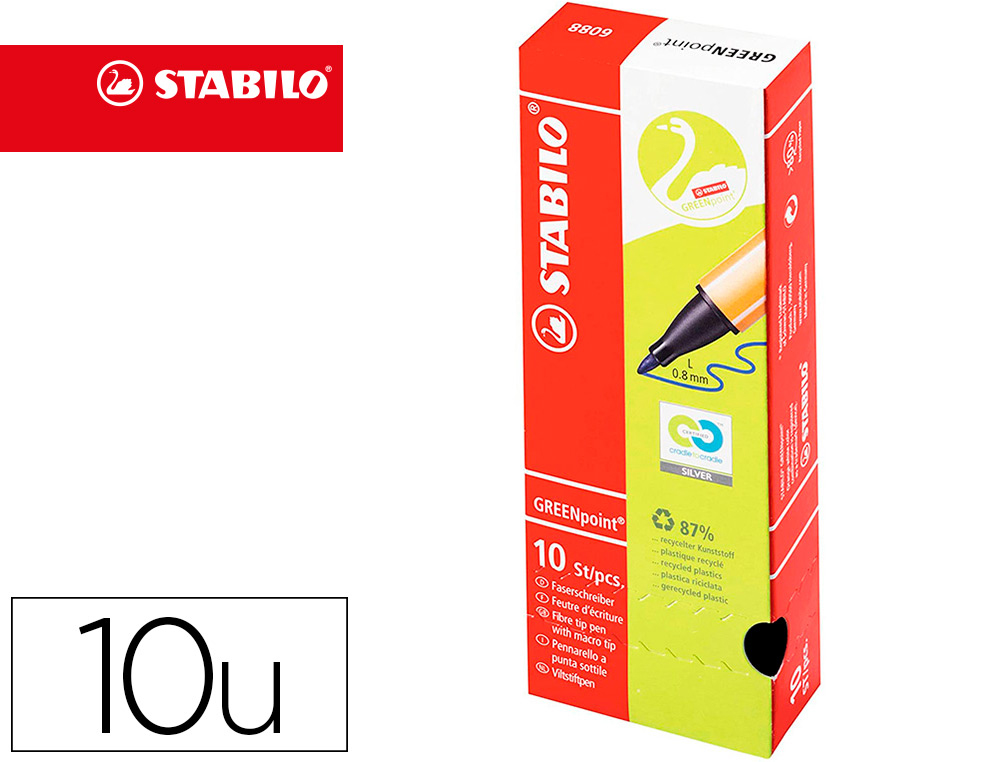 STYLO-FEUTRE STABILO GREENPOINT PLASTIQUE RECYCLE  ECRITURE MOYENNE 0,8MM POINTE MULTIFONCTION COLORIS VERT