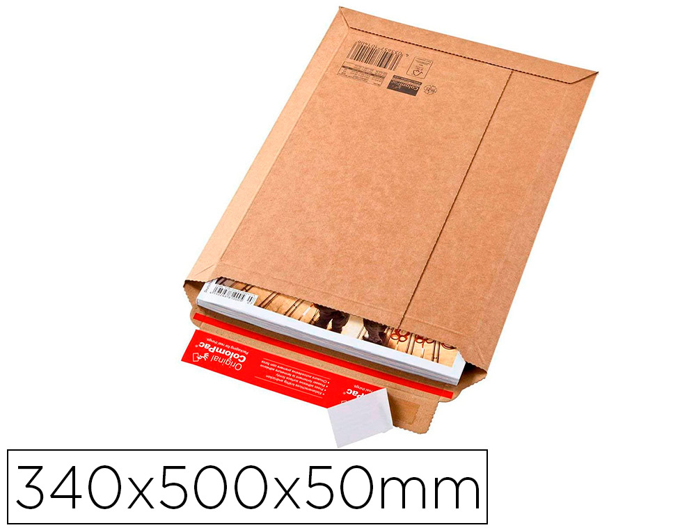 POCHETTE EXPEDITION COLOMPAC CARTON ONDULE BANDE ADHESIVE  340X500X50MM