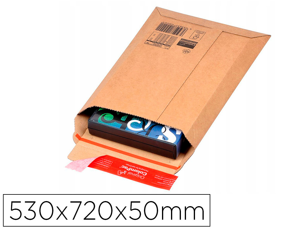 POCHETTE EXPEDITION COLOMPAC CARTON ONDULE BANDE ADHESIVE  530X720X50MM
