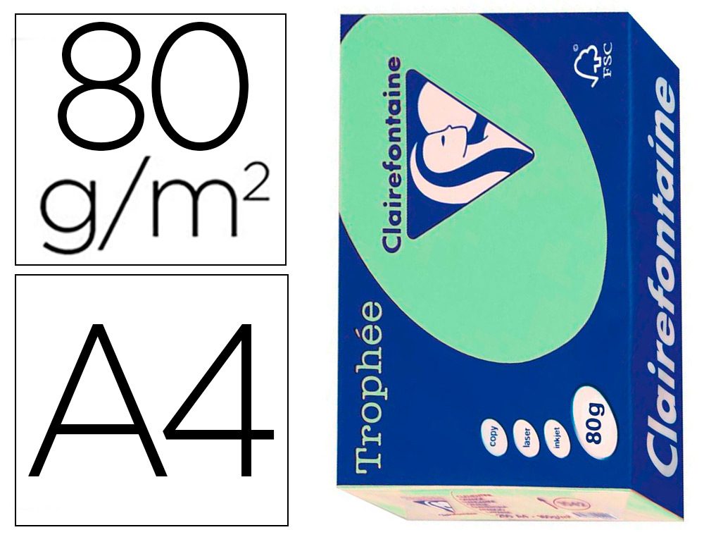 HYPERBURO  PAPIER CLAIREFONTAINE MULTIFONCTION LASER COULEUR TROPHE A4 80G/M2  VERT NATURE PARFAITE OPACITE PAQUET 500