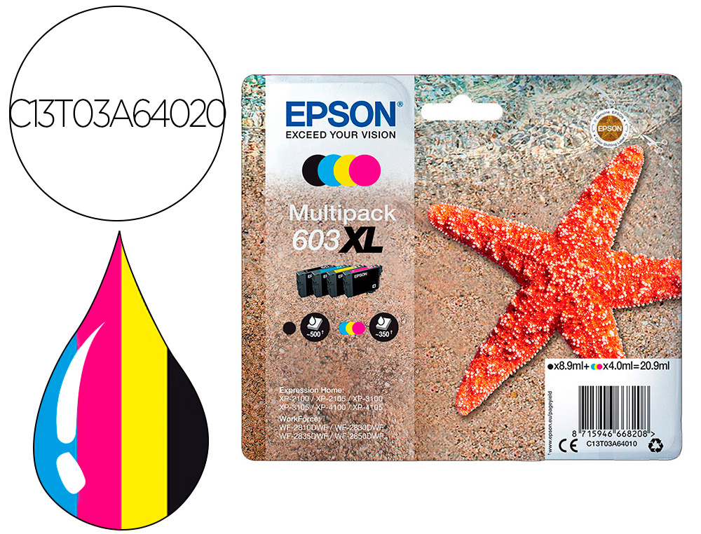 CARTOUCHE EPSON JET D'ENCRE 603X T03A6 4020 PACK 4 COULEURS
