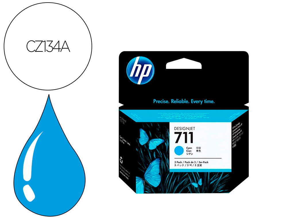 CARTOUCHE HP JET D'ENCRE 711- CZ134A COULEUR CYAN 29ML LOT  DE 3