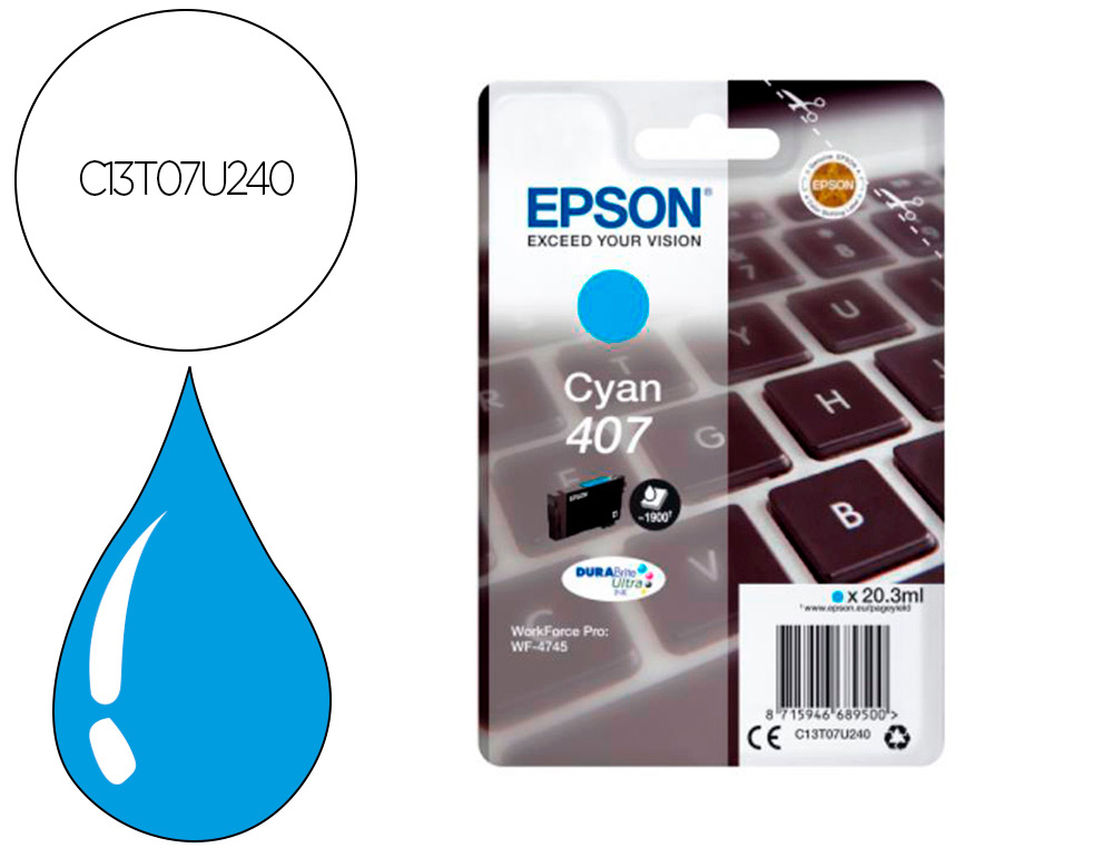 CARTOUCHE EPSON JET D'ENCRE 407  CLAVIER COULEUR CYAN     1,9K